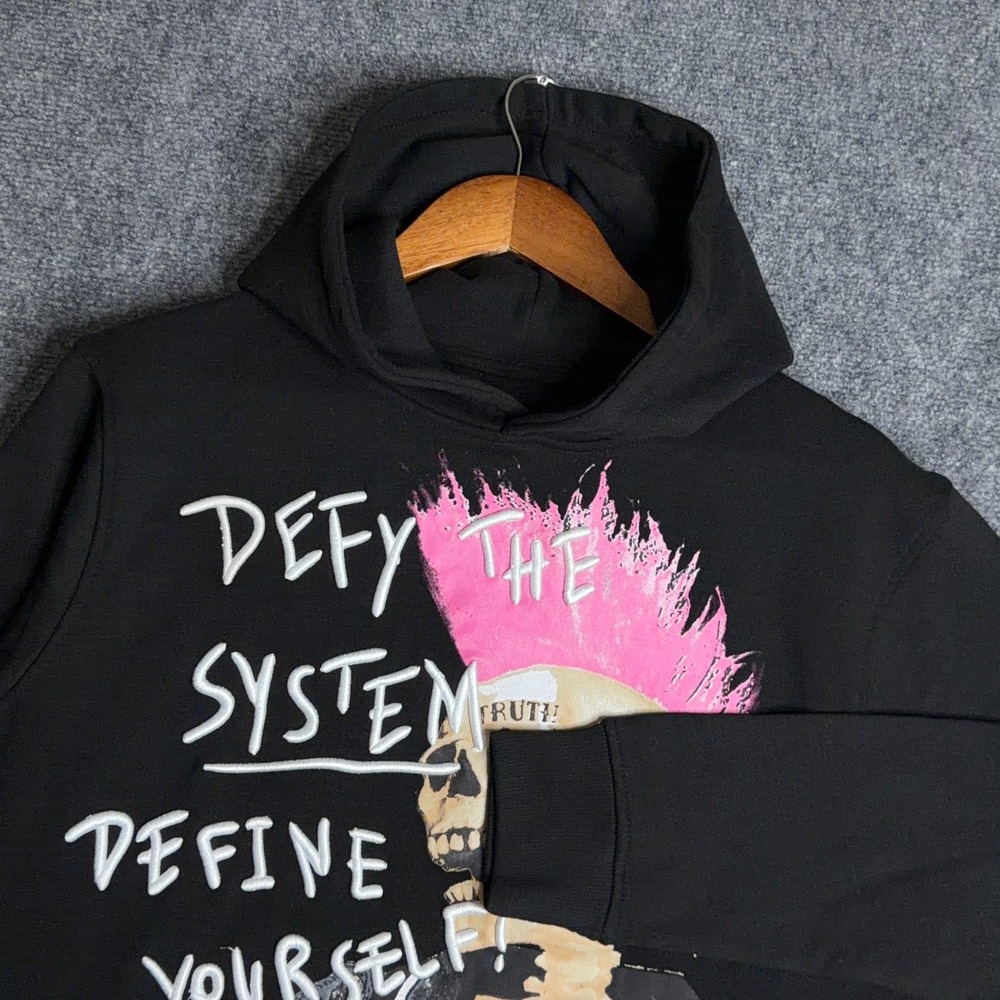Reason Punk Skeleton Hoodie Mens Size M Goth Streetwear Graphic Sweatshirt Black
